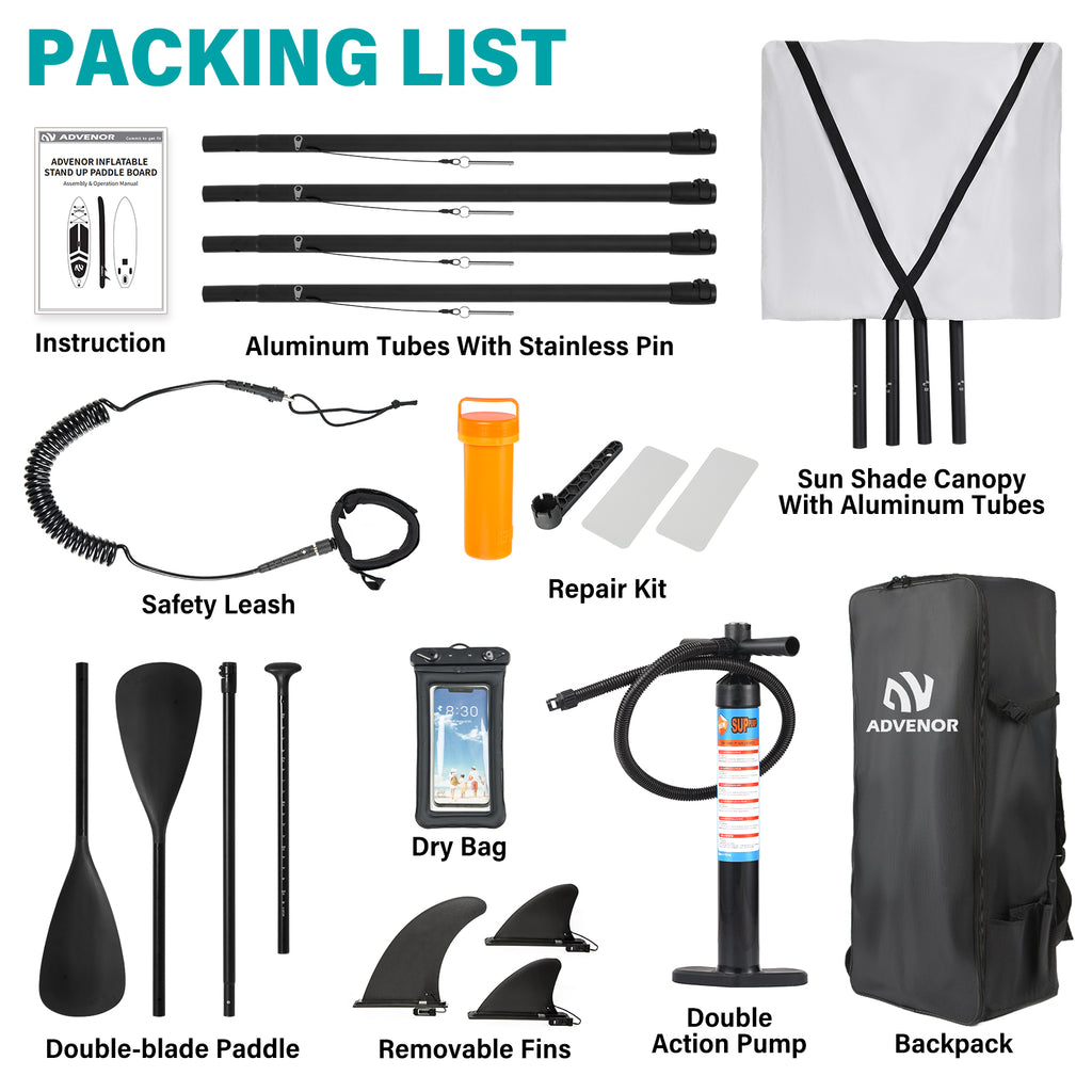 ADVENOR Paddle Board 11'6"x35x6 Super Wide Inflatable Stand Up Paddle Board with Sun Shade Canopy,Double Blade Paddle,Hand Pump,Satefy Leash,Backpack and Waterproof Bag, Perfect for Family and Fishing