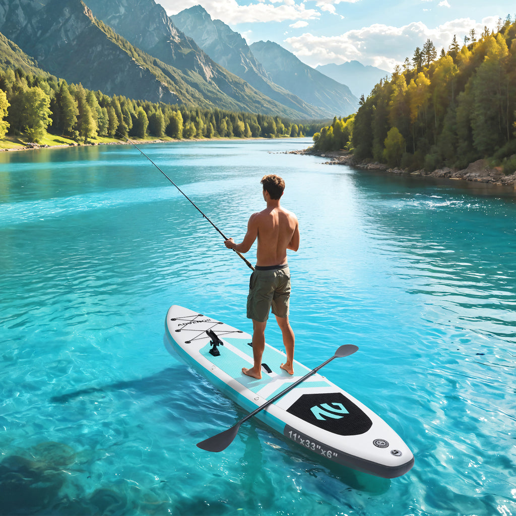 ADVENOR Paddle Board 11'x33 x6 Extra Wide Inflatable Stand Up Paddle Board with Hand Pump,Leash, Adjustable Paddle For Basic Version, Extra Kayak Paddle Kayak Seat 2 Fishing Mounts For Fishing Version