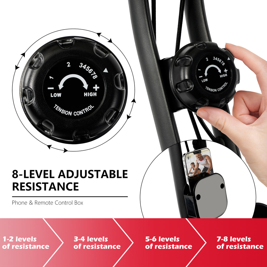 ADVENOR Exercise Bike Magnetic Bike Fitness Bike Cycle Folding Stationary Bike Arm Resistance Band With Arm Workout Backrest Extra-Large Seat Cushion Indoor Home Use