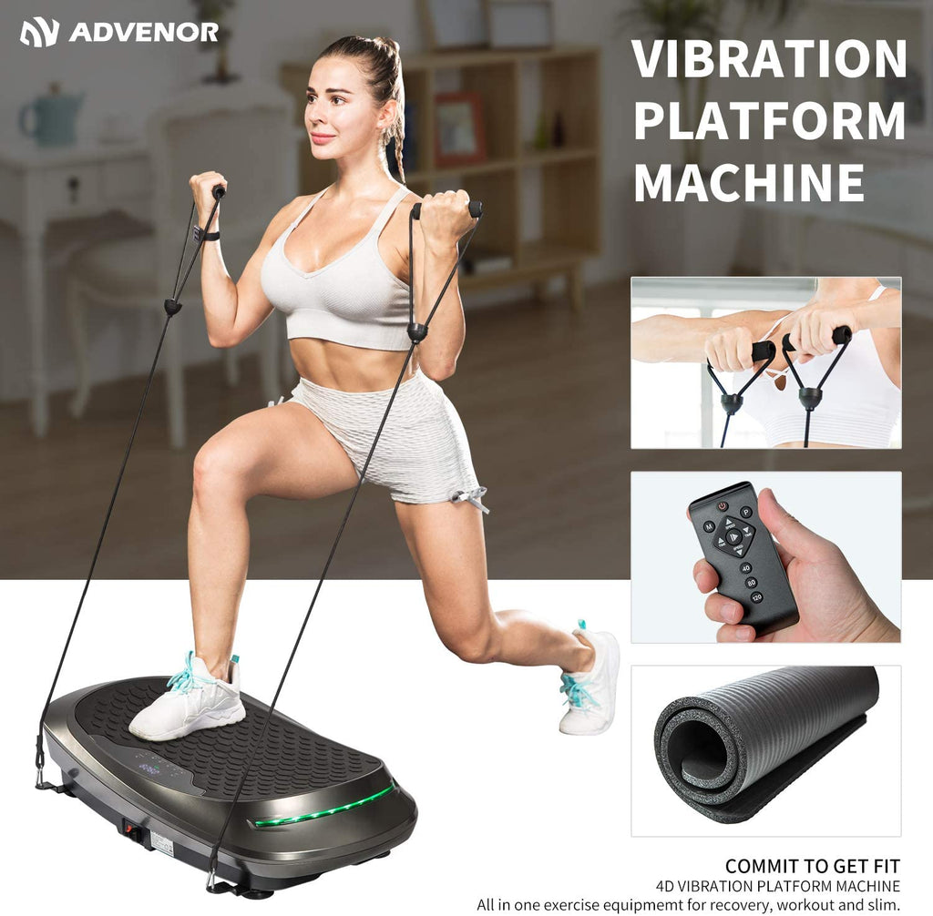 ADVENOR 4D Vibration Plate Exercise Machine Triple Motor 120 Speed w/Loop Bands Whole Body Workout Fitness 3D/4D Vibration Platform Whole Body Vibration Machine for Home Fitness