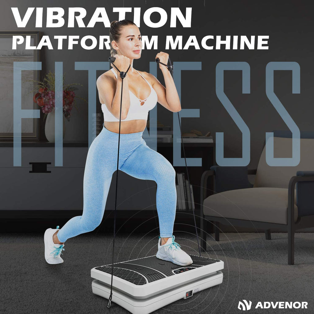 ADVENOR Vibration Plate Exercise Machine 3D Whole Body Workout Fitness Platform with Loop Bands Silent Motor Speed Control 1-99 Level for Home Fitness & Weight Loss