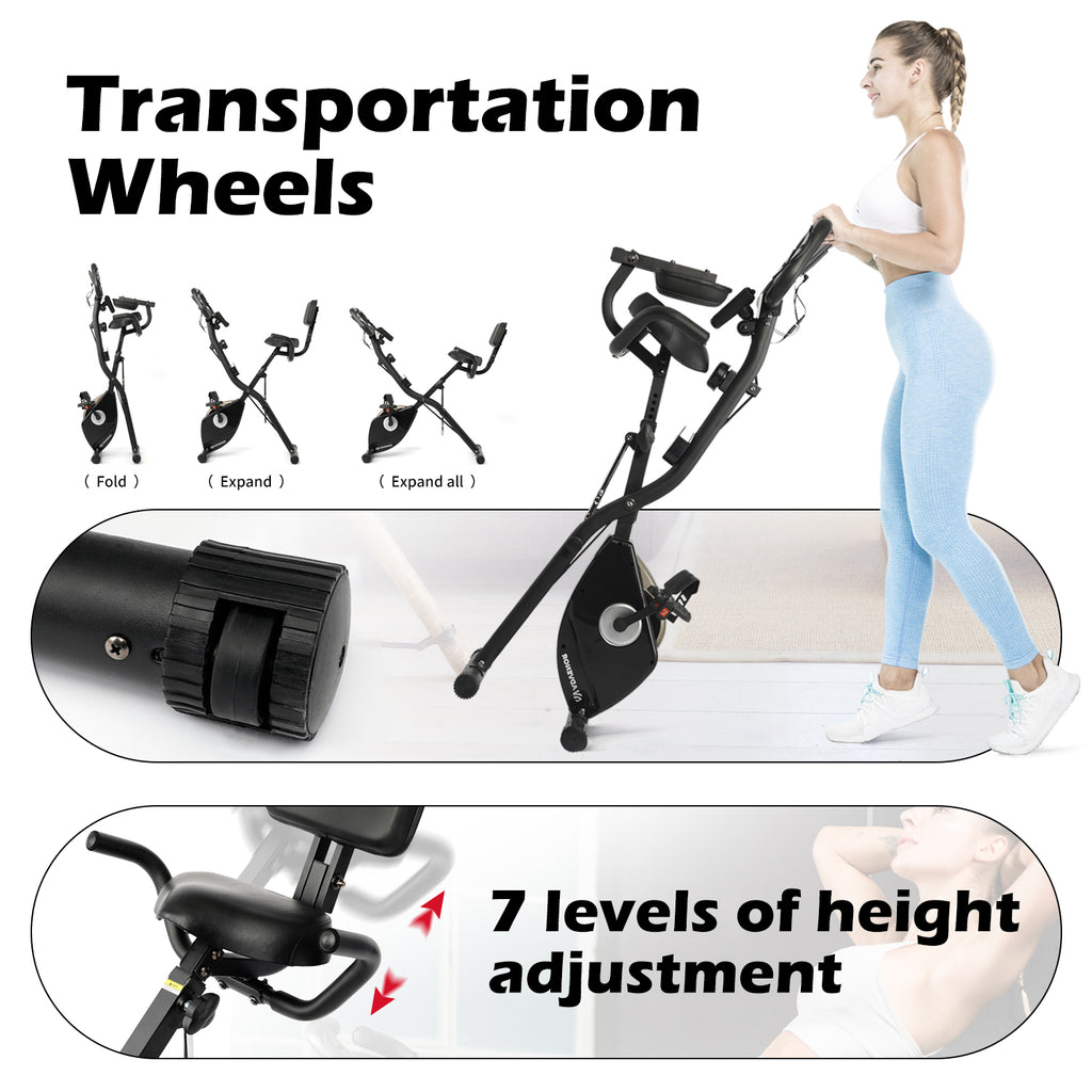 ADVENOR Exercise Bike Magnetic Bike Fitness Bike Cycle Folding Stationary Bike Arm Resistance Band With Arm Workout Backrest Extra-Large Seat Cushion Indoor Home Use