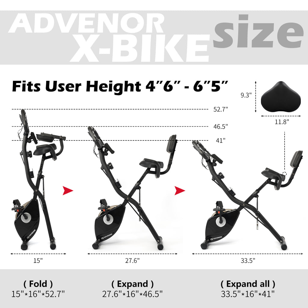 ADVENOR Exercise Bike Magnetic Bike Fitness Bike Cycle Folding Stationary Bike Arm Resistance Band With Arm Workout Backrest Extra-Large Seat Cushion Indoor Home Use