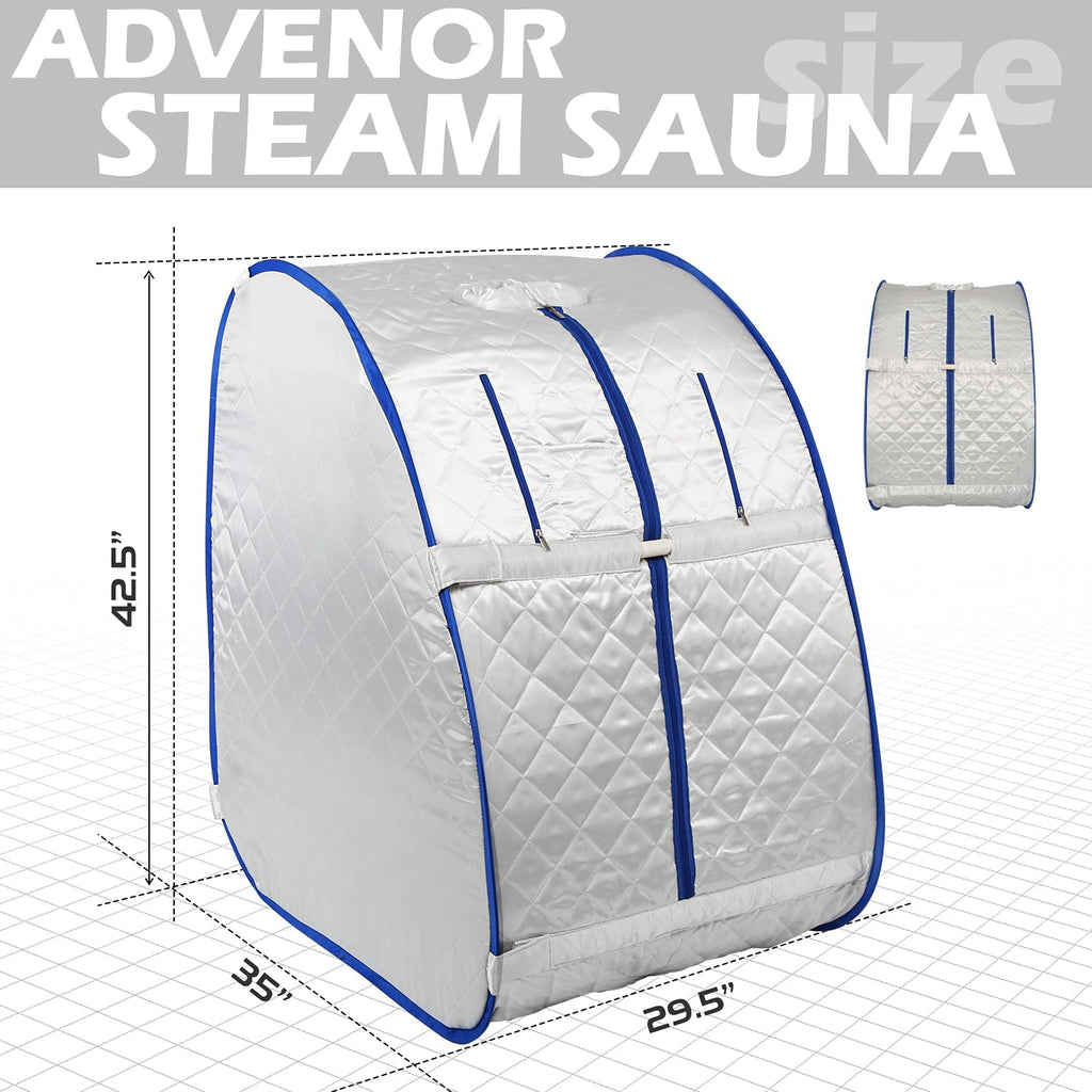 ADVENOR Lightweight Portable Personal Steam Sauna Spa for Recovery Wellness，Detox, Relaxation at Home, 60 Minute Timer, 800 Watt Steam Generator, Including Chair, Steam pad(Black+Blue)