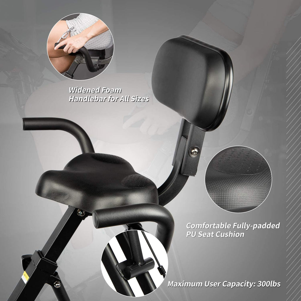 ADVENOR Exercise Bike Magnetic Bike Fitness Bike Cycle Folding Stationary Bike Arm Resistance Band With Arm Workout Backrest Extra-Large Seat Cushion Indoor Home Use