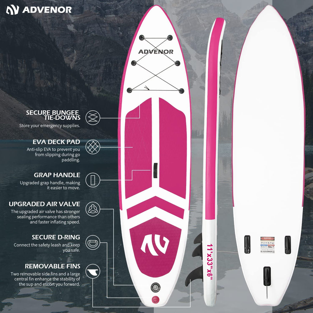 ADVENOR Paddle Board 11'x33 x6 Extra Wide Inflatable Stand Up Paddle Board with SUP Accessories Including Adjustable Paddle,Backpack,Waterproof Bag,Leash,and Hand Pump,Repair Kit