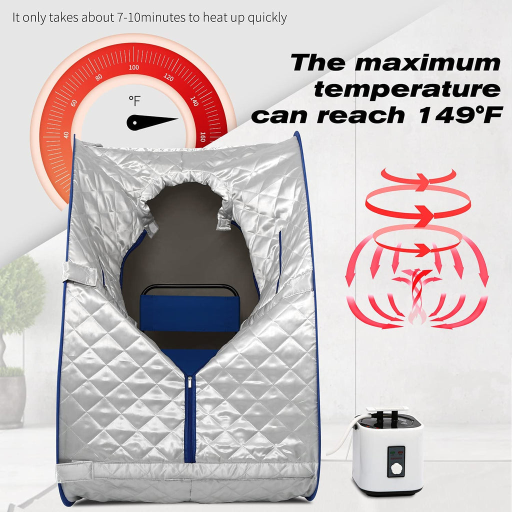 ADVENOR Lightweight Portable Personal Steam Sauna Spa for Recovery Wellness，Detox, Relaxation at Home, 60 Minute Timer, 800 Watt Steam Generator, Including Chair, Steam pad(Silver+Blue)