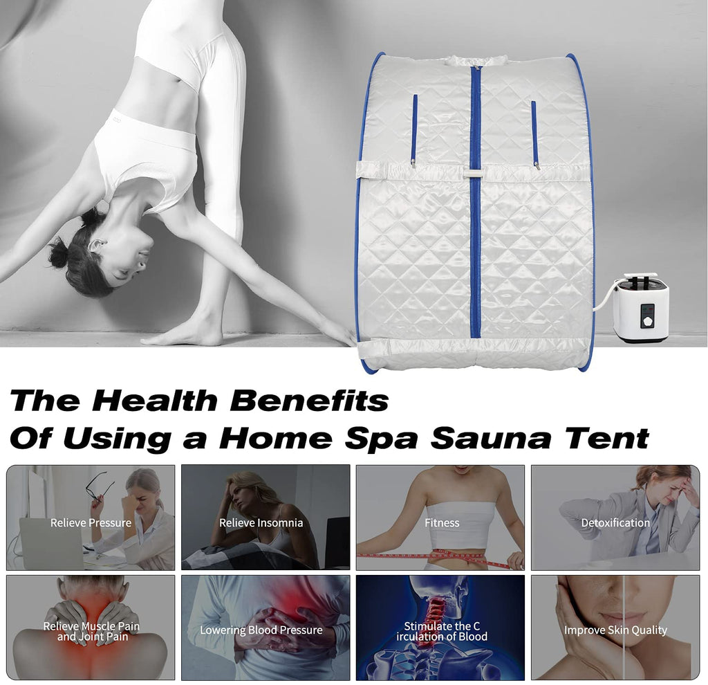 ADVENOR Lightweight Portable Personal Steam Sauna Spa for Recovery Wellness，Detox, Relaxation at Home, 60 Minute Timer, 800 Watt Steam Generator, Including Chair, Steam pad(Silver+Blue)